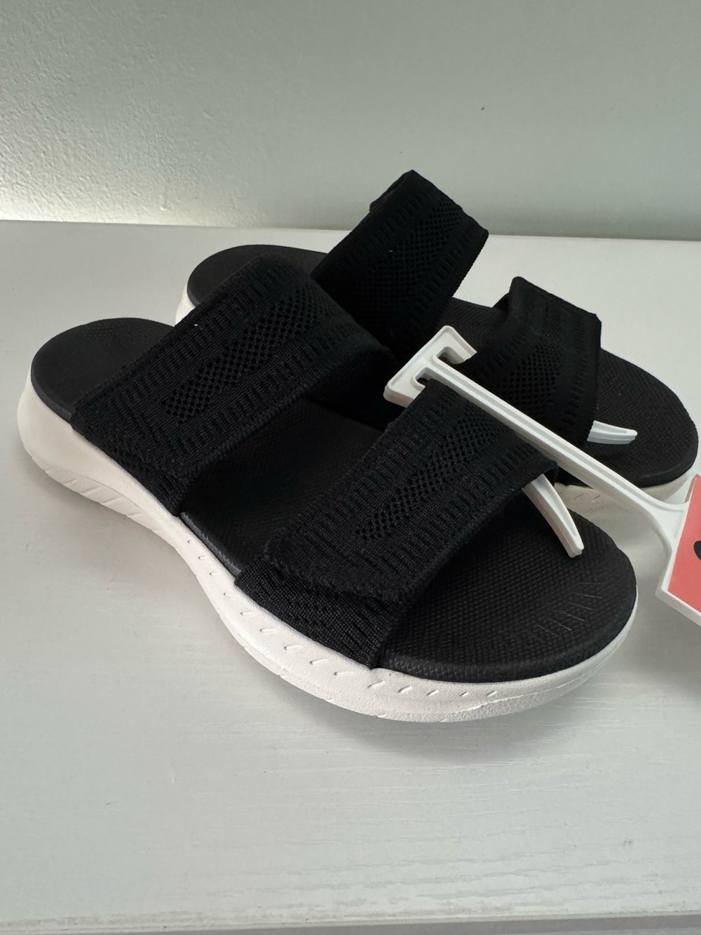 Easy Spirit Black Knit Slide Sandals with White Sole